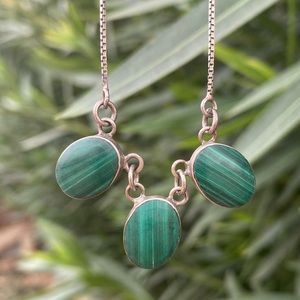 Vintage Malachite Sterling Silver Necklace